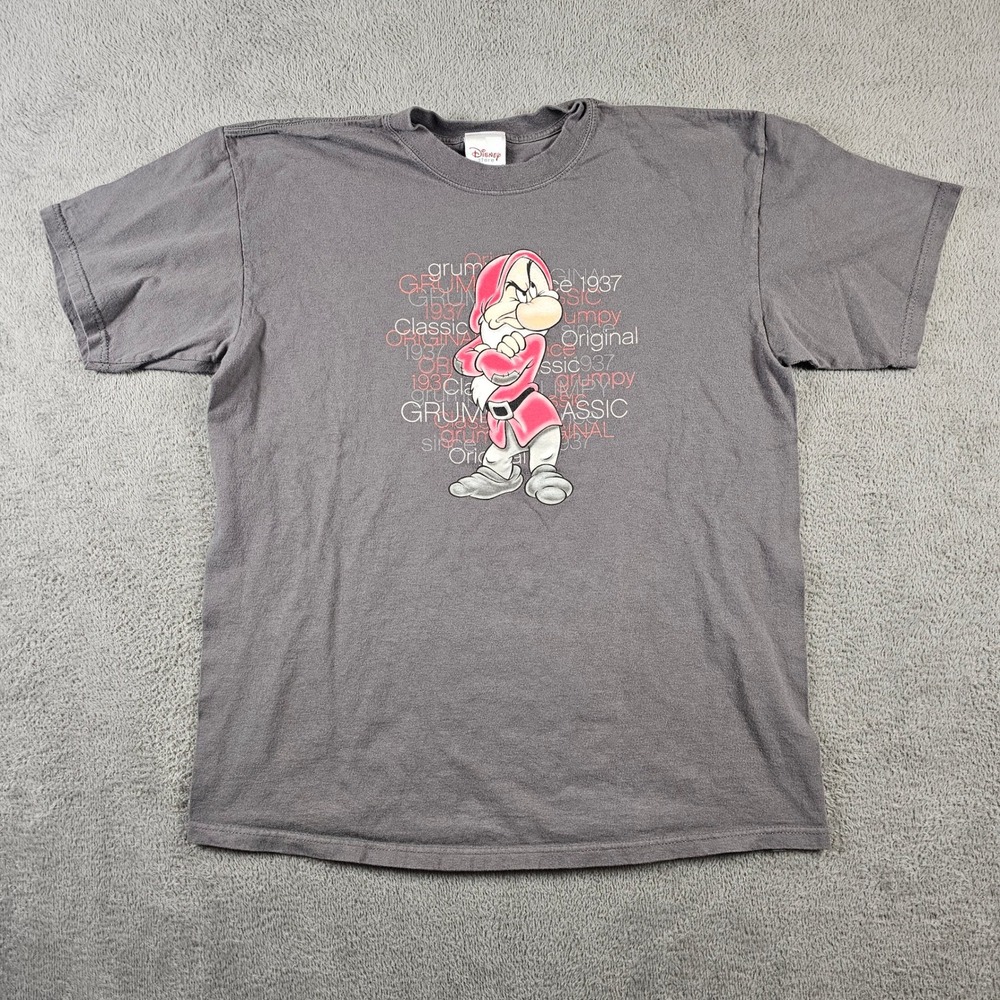 Disney Store Mens Grumpy Dwarf Graphic T-Shirt Gray Snow White Seven Dwarfs XL‎